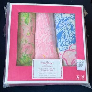Pottery Barn Kids Muslin Swaddle Set - Pink, Green, Blue - Lilly Pulitzer